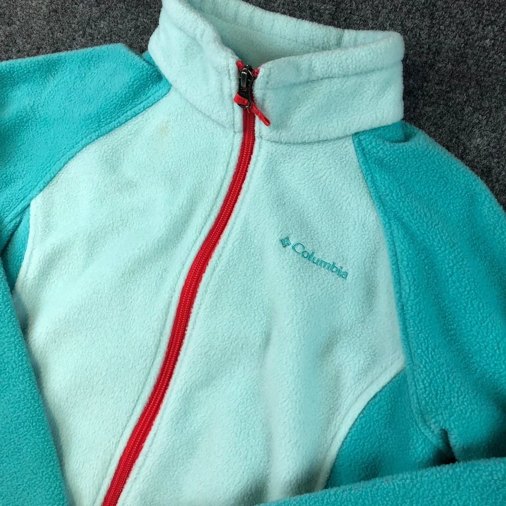 Columbia Sportswear‎ Youth Fleece Jacket Full Zip Turquoise Red Accent Large